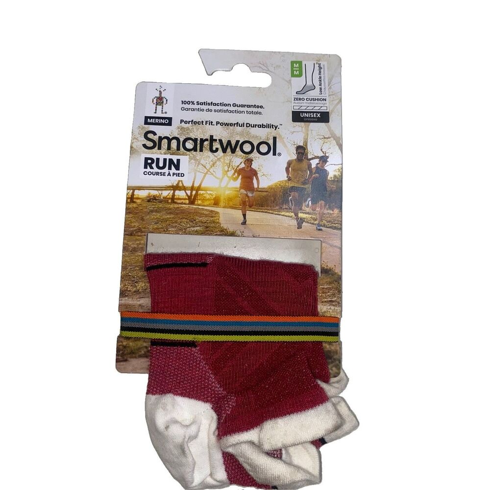 Smartwool Merino Wool Run Zero Cushion Low Ankle Socks Pomegranate Red M New